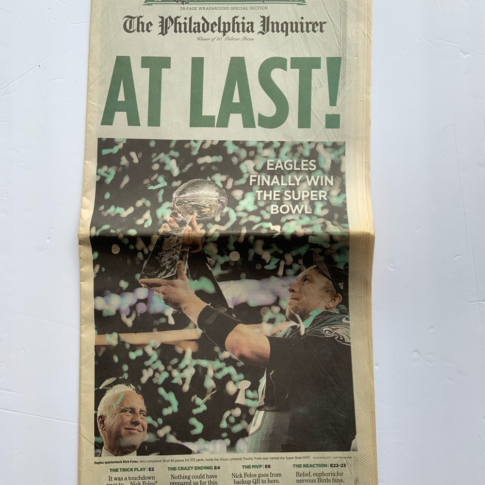 Philadelphia Inquirer Super Bowl Newspaper
